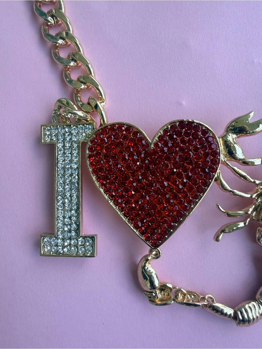 Aratta Gold Scorpion Necklace with Red Glitter Heart - Picture 5 of 6